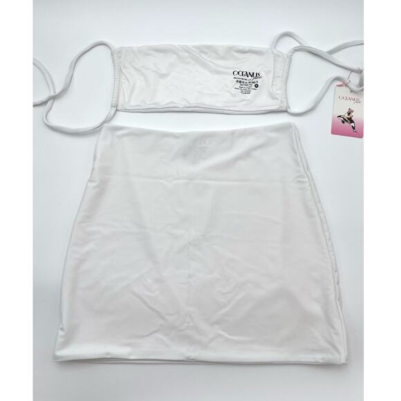 Oceanus | NWT White Aaliyah Crystal Trim Bandeau Top Mini Skirt Set XS - Picture 4 of 13
